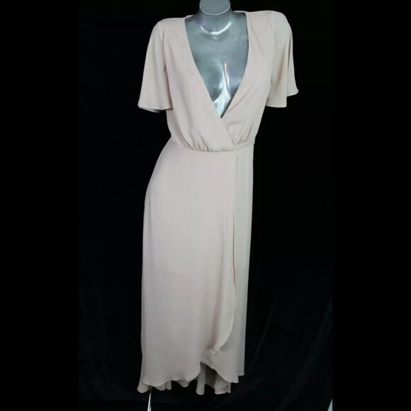NEW SHOW ME YOUR MUMU DRESS SOPHIA WRAP DUSTY BLUSH CRISP PINK SIZE S SMALL - Picture 3 of 12